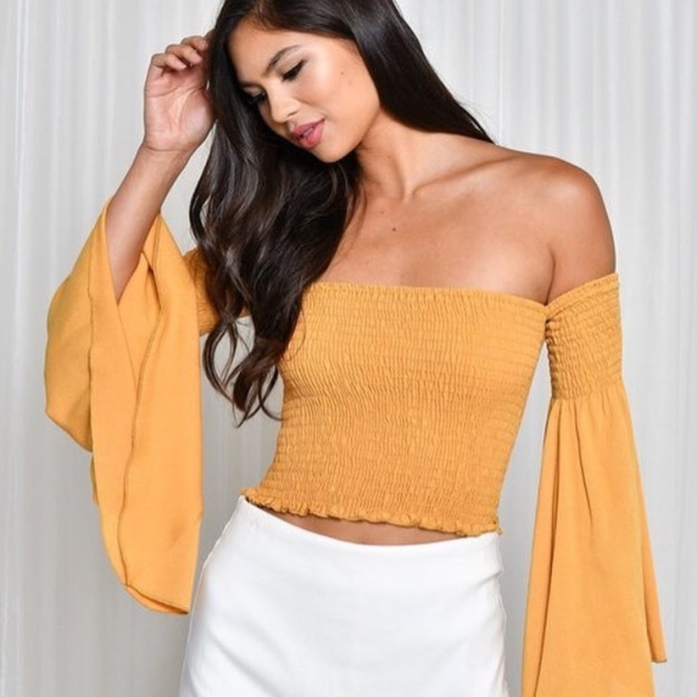 Mustard Smocked Bell Sleeve Top